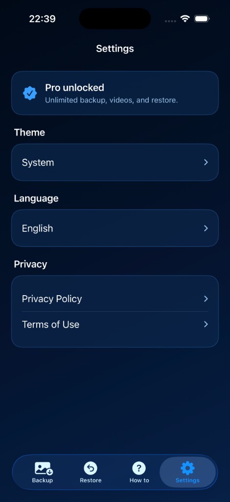 BackNest settings
