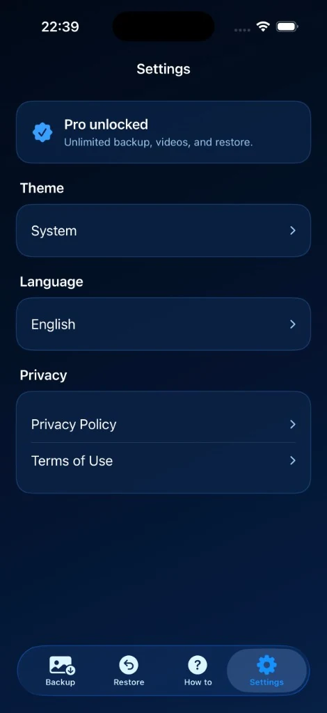 BackNest settings