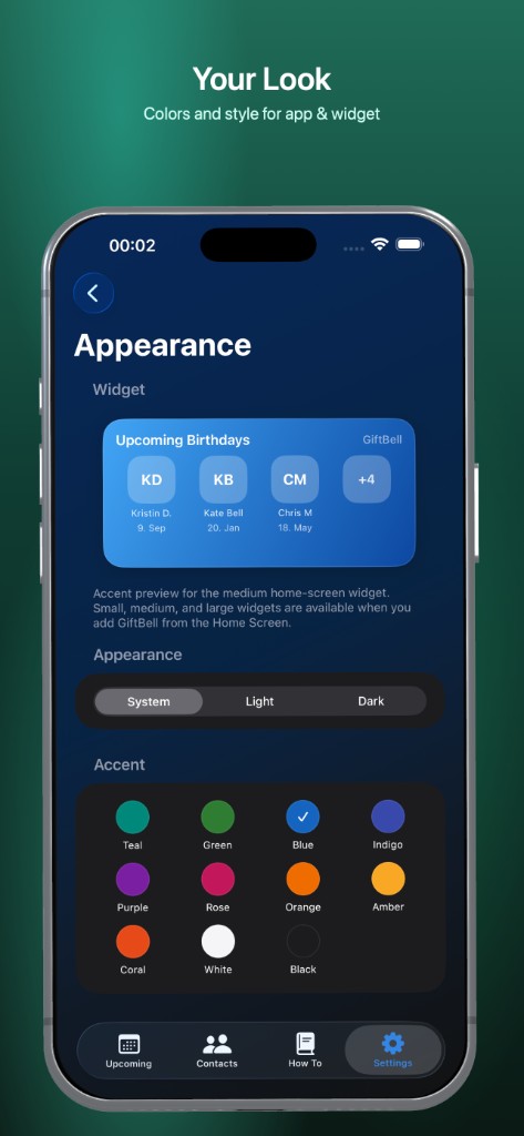 GiftBell appearance and widget accents