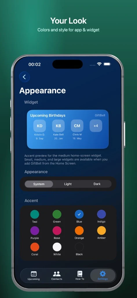 GiftBell appearance and widget accents