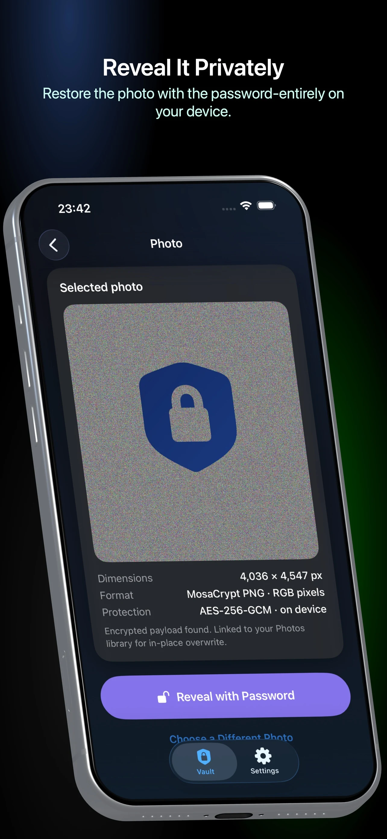 MosaCrypt — reveal a protected photo with its password