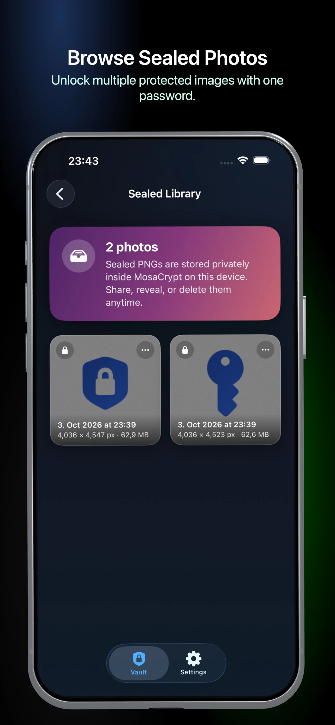 MosaCrypt — browse several sealed photos using one password